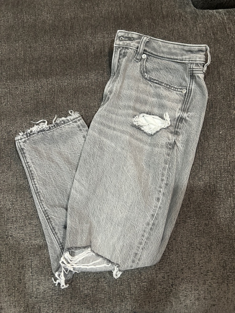 American Eagle Women’s Distressed Gray High-Waist Mom Jeans